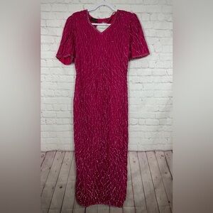 Vintage 80s Mark & John by Sam Beaded silk maxi dress sz M formal wedding barbie